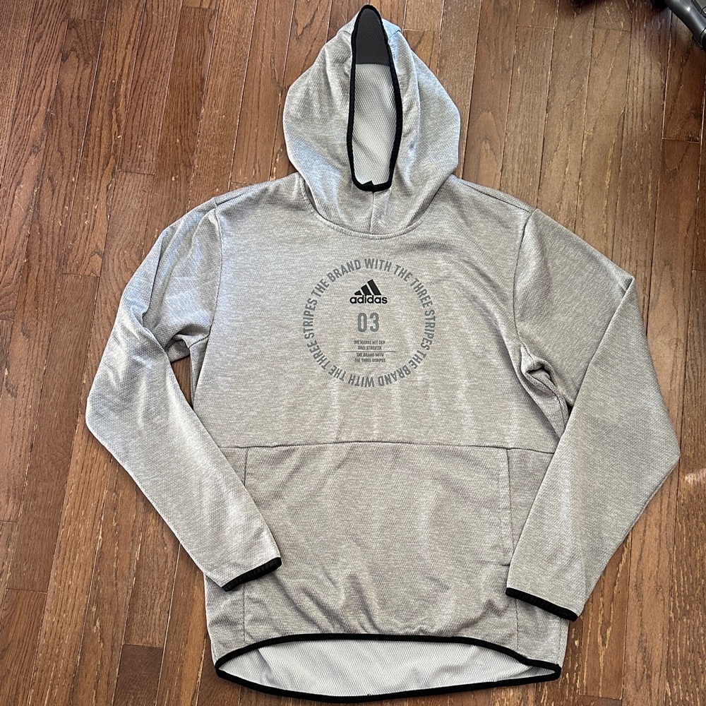 Adidas Light Gray Men's Hoodie with Black Accents, Large
